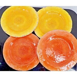 Pier 1 Imports Dinner Plates Carmelo Melamine Yellow Orange Crackle Set Of 4 NEW